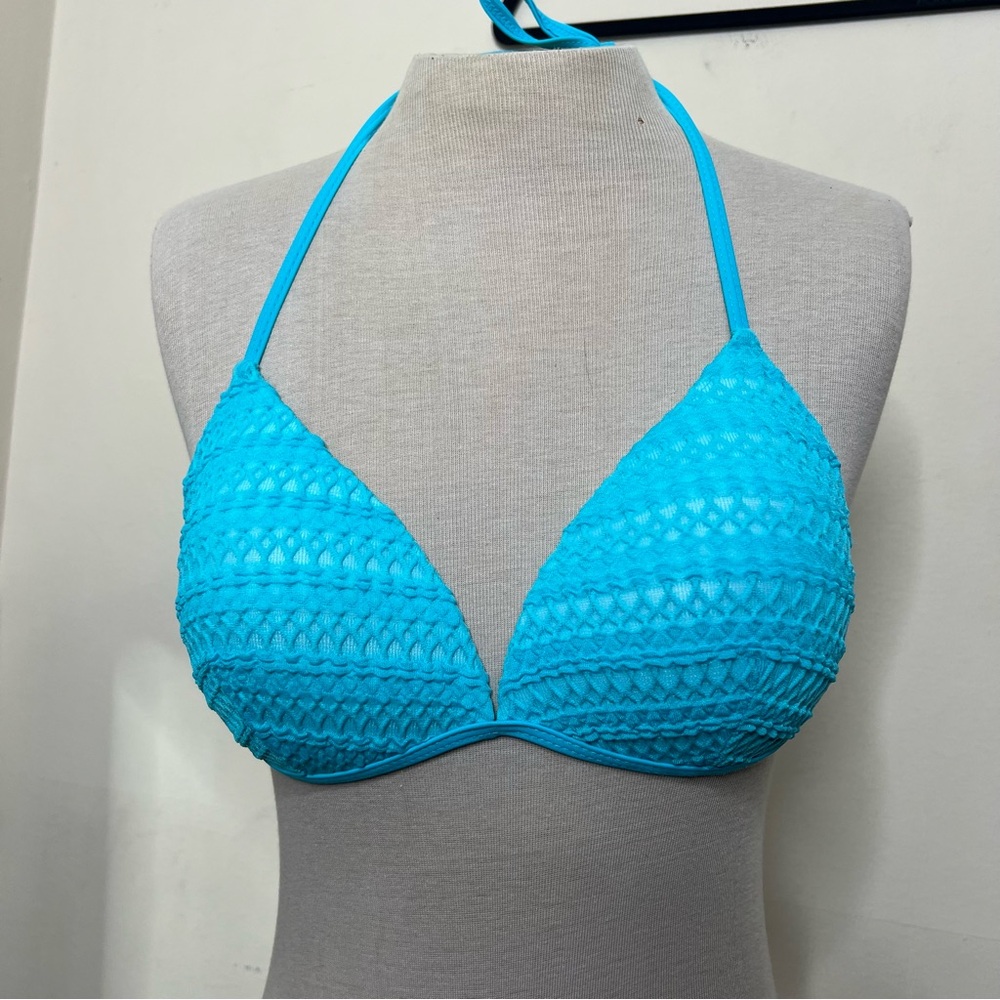 Blue Crochet Halter Bikini Top